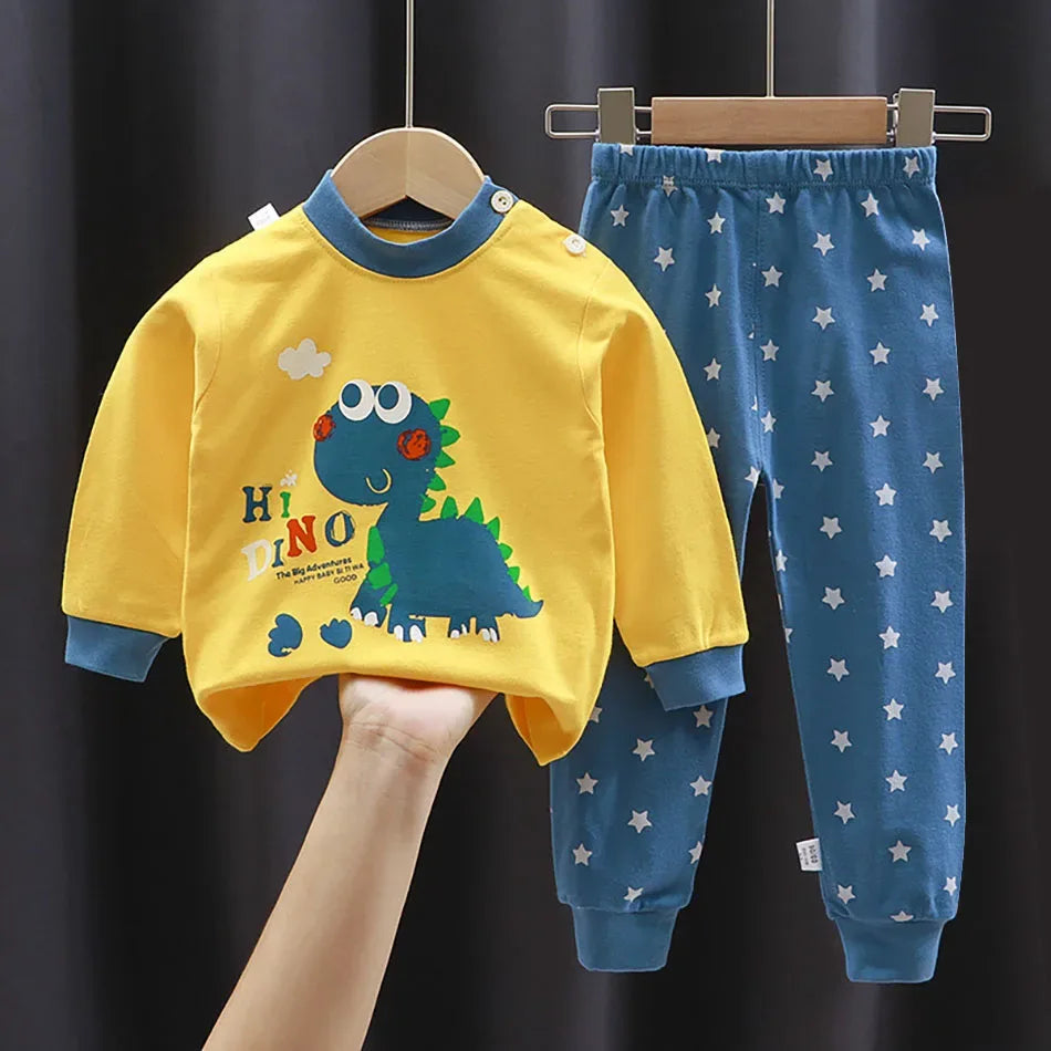 Ultra Soft Kids Pajama Sets Cartoon Dinosaur Unisex For Autumn Winter - ToylandEU