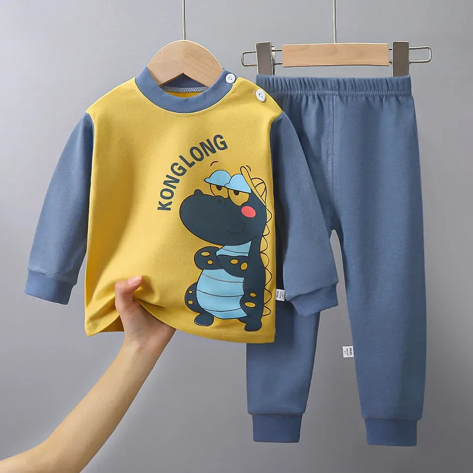 Ultra Soft Kids Pajama Sets Cartoon Dinosaur Unisex For Autumn Winter - ToylandEU