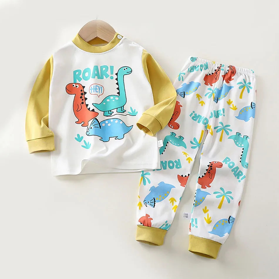 Ultra Soft Kids Pajama Sets Cartoon Dinosaur Unisex For Autumn Winter - ToylandEU