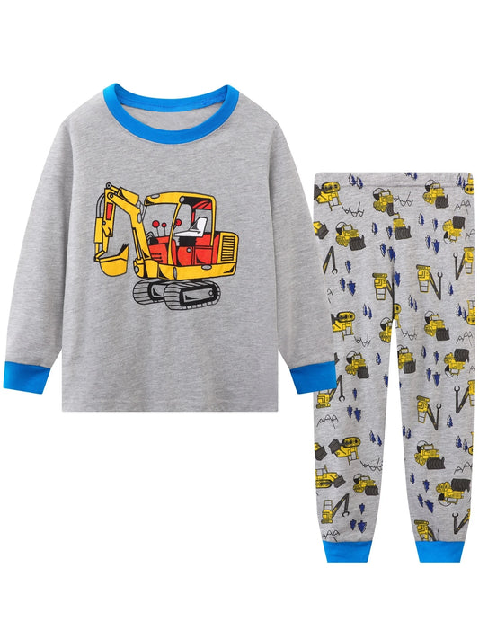 Ultra Soft Pajama Set Long Sleeve Two Piece With Cartoon Trucks Excavator Print For Toddler Boys - ToylandEU