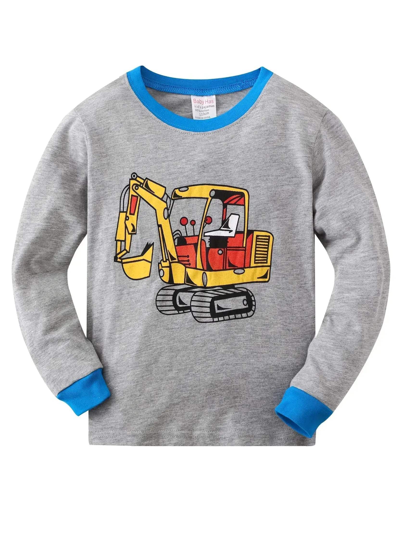 Ultra Soft Pajama Set Long Sleeve Two Piece With Cartoon Trucks Excavator Print For Toddler Boys - ToylandEU