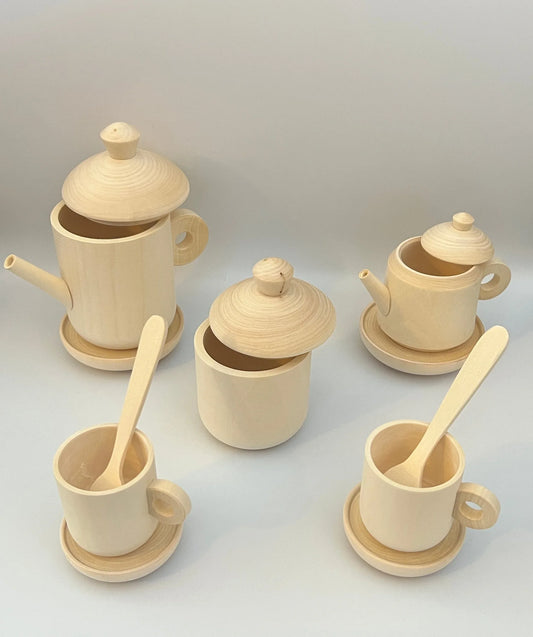 Handcrafted Unfinished Wooden Tea Set For Kids Playtime Fun - ToylandEU