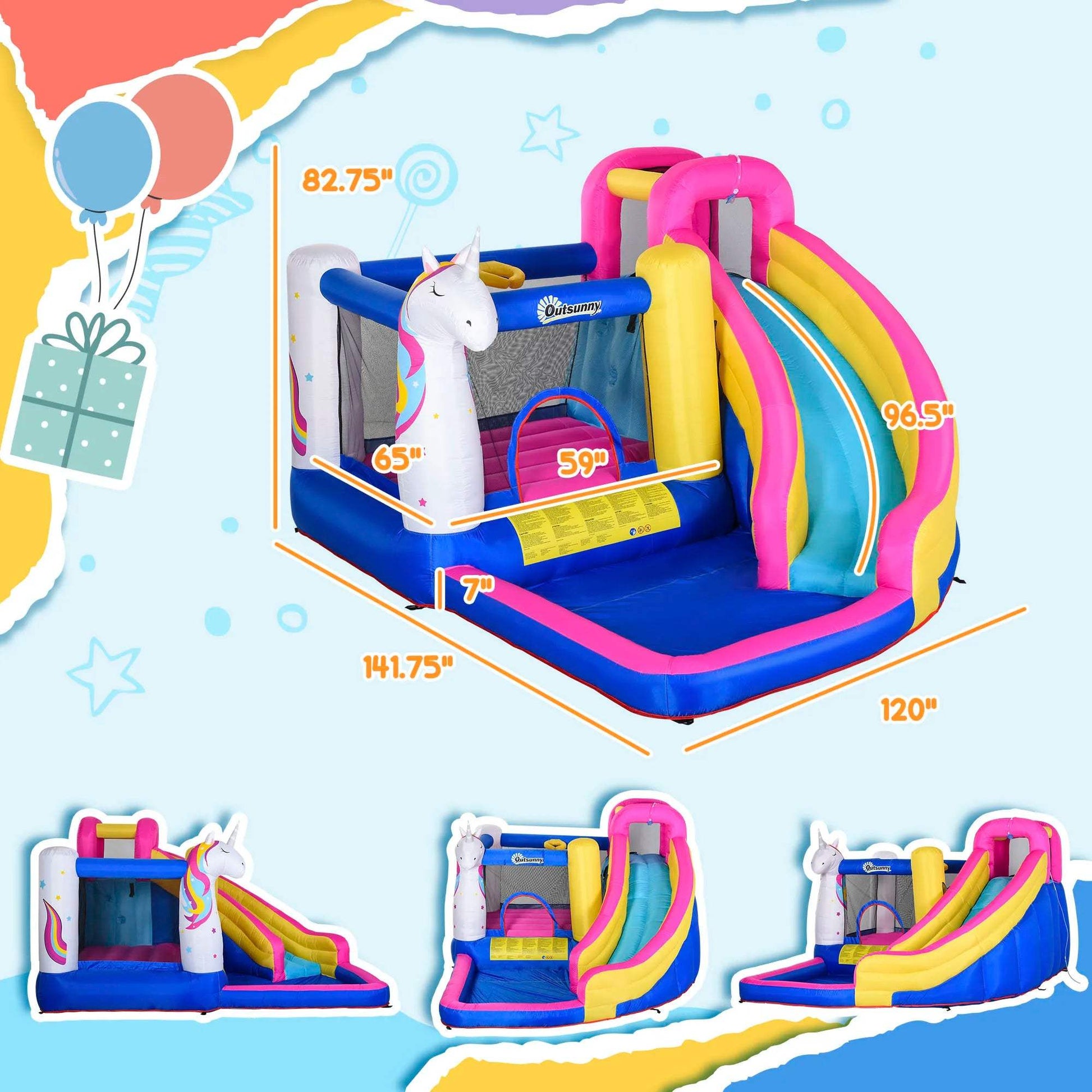  Unicorn 5-in-1 Inflatable Bounce House and Water Slide -  ToylandEU™