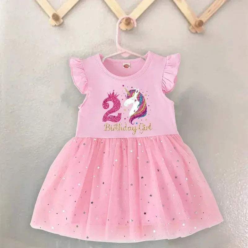 Unicorn Birthday Dress For Girls Soft Cotton Pink Tutu Outfit - ToylandEU