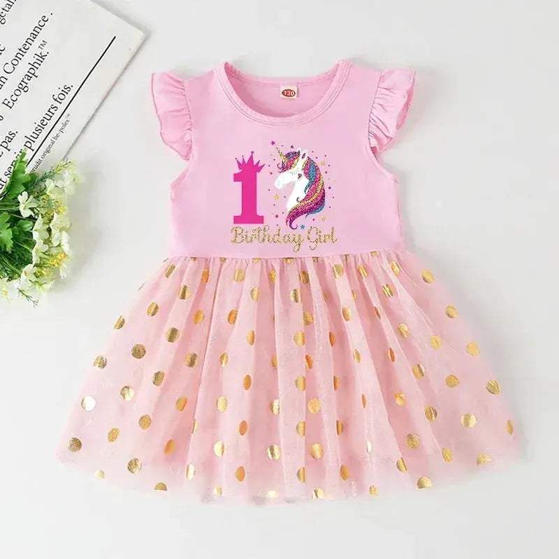 Unicorn Birthday Dress For Girls Soft Cotton Pink Tutu Outfit - ToylandEU