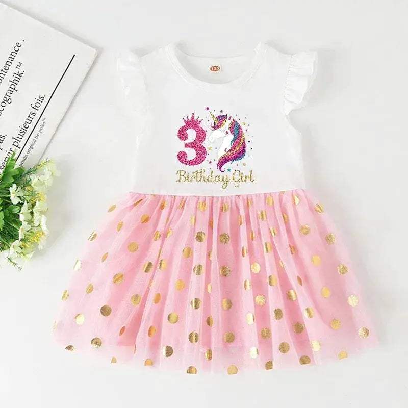 Unicorn Birthday Dress For Girls Soft Cotton Pink Tutu Outfit - ToylandEU