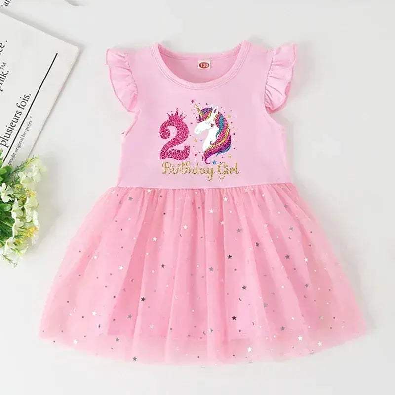 Unicorn Birthday Dress For Girls Soft Cotton Pink Tutu Outfit - ToylandEU