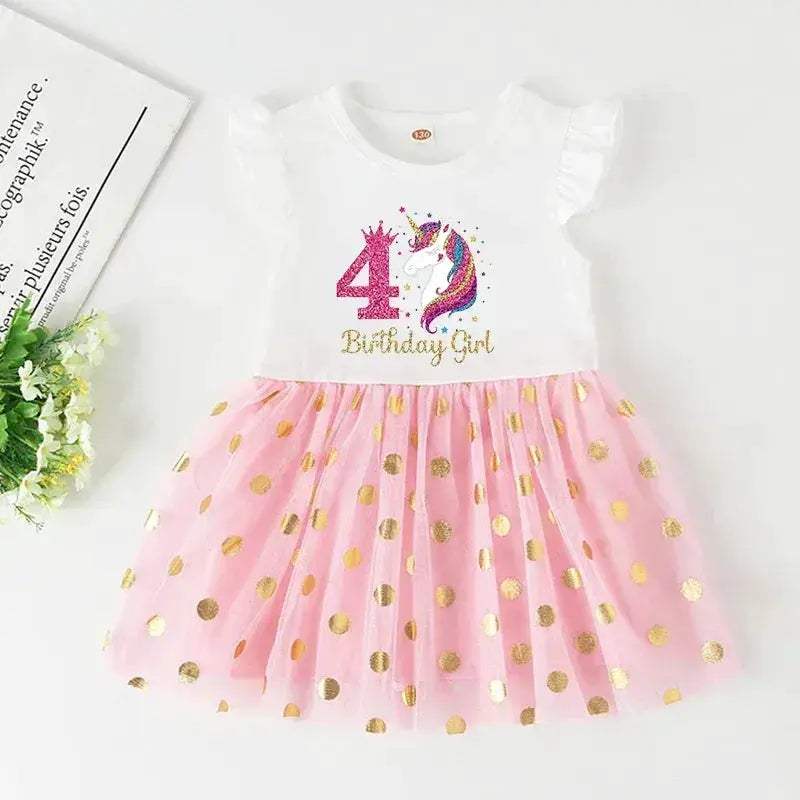 Unicorn Birthday Dress For Girls Soft Cotton Pink Tutu Outfit - ToylandEU