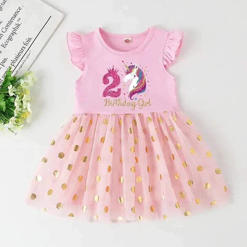 Unicorn Birthday Dress For Girls Soft Cotton Pink Tutu Outfit - ToylandEU