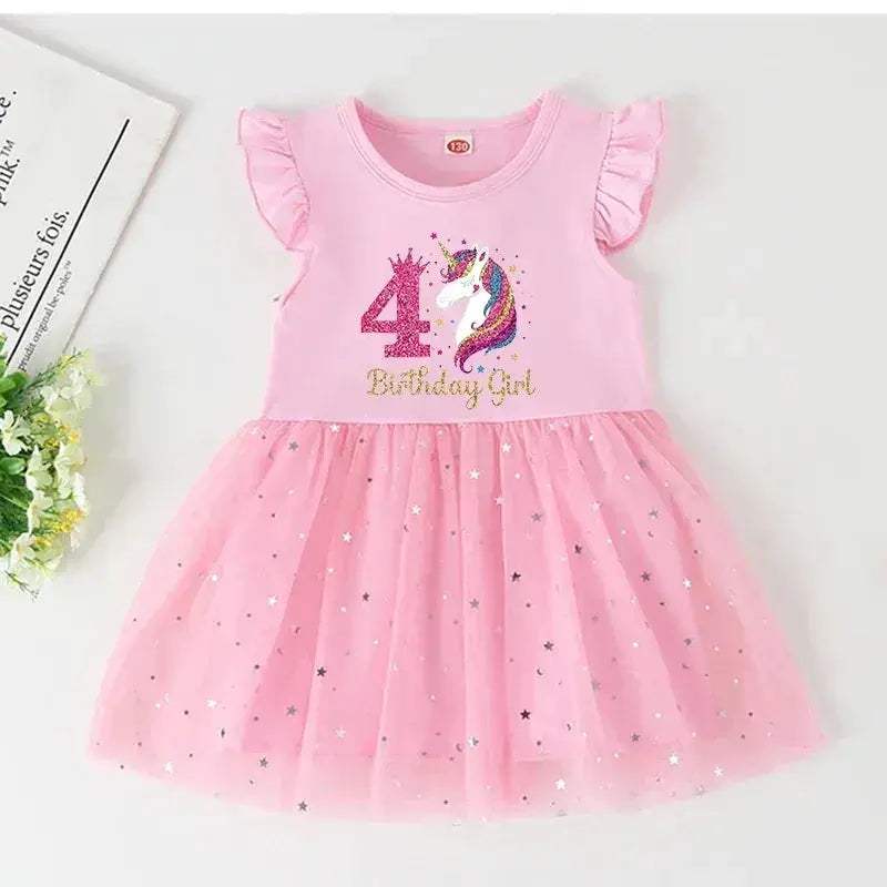 Unicorn Birthday Dress For Girls Soft Cotton Pink Tutu Outfit - ToylandEU