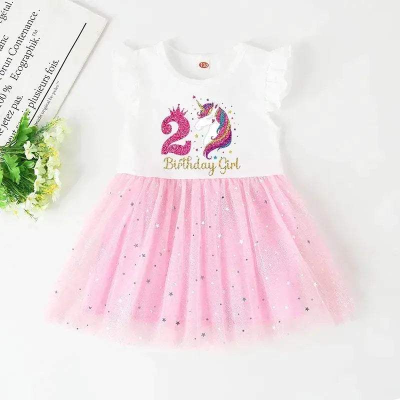 Unicorn Birthday Dress For Girls Soft Cotton Pink Tutu Outfit - ToylandEU
