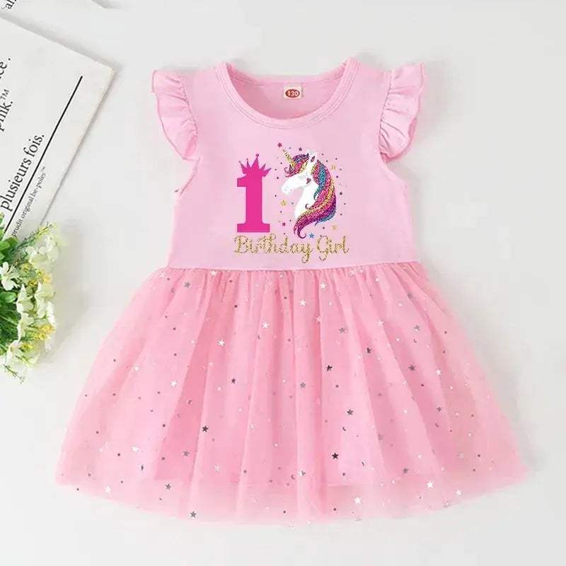 Unicorn Birthday Dress For Girls Soft Cotton Pink Tutu Outfit - ToylandEU