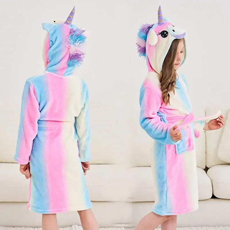 Unicorn Hooded Bathrobe For Kids Soft Flannel Sleepwear - ToylandEU