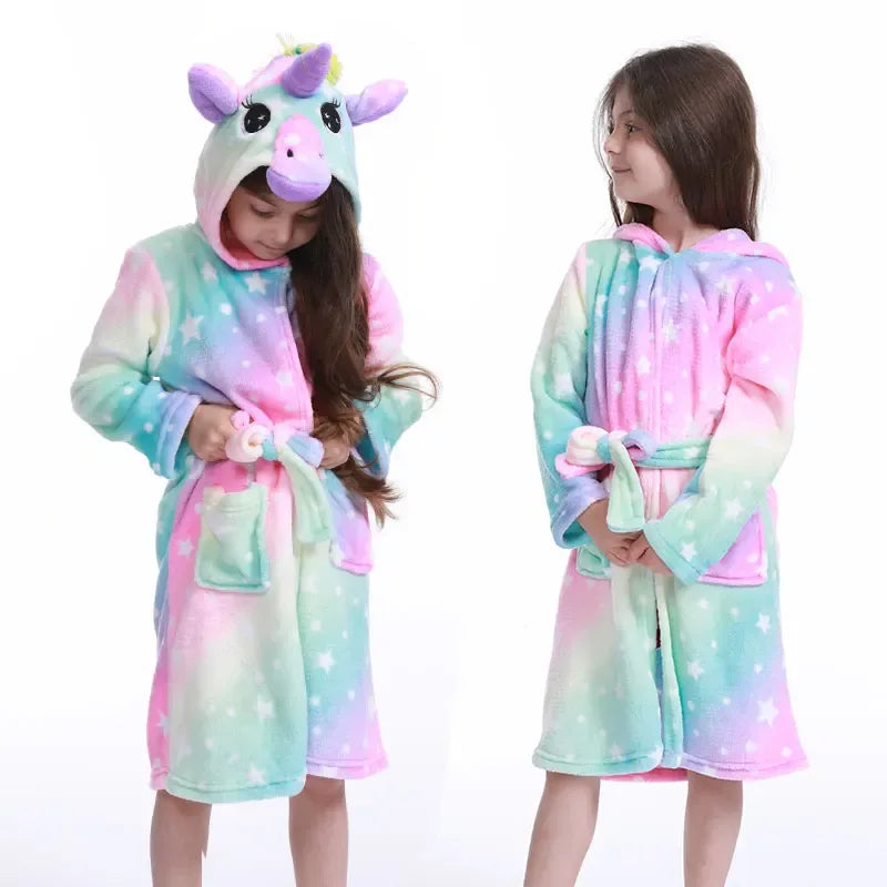 Unicorn Hooded Bathrobe For Kids Soft Flannel Sleepwear - ToylandEU