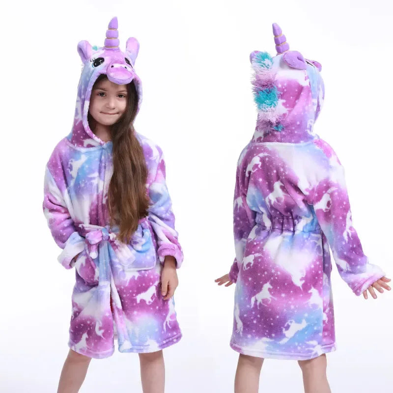 Unicorn Hooded Bathrobe For Kids Soft Flannel Sleepwear - ToylandEU