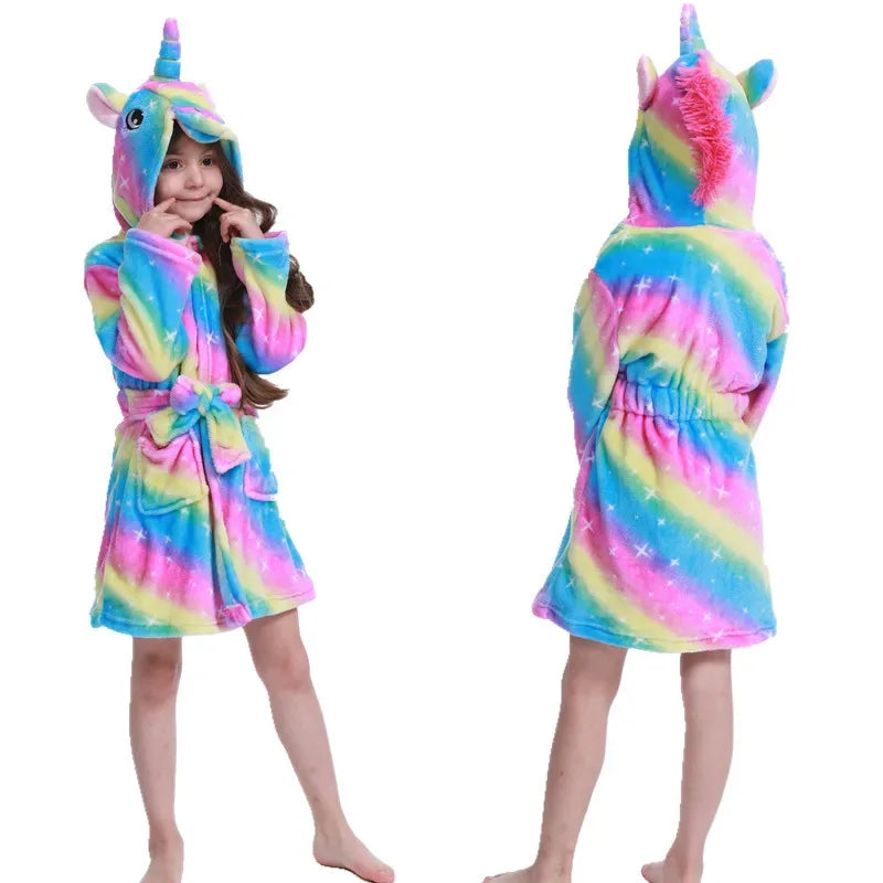 Unicorn Hooded Bathrobe For Kids Soft Flannel Sleepwear - ToylandEU