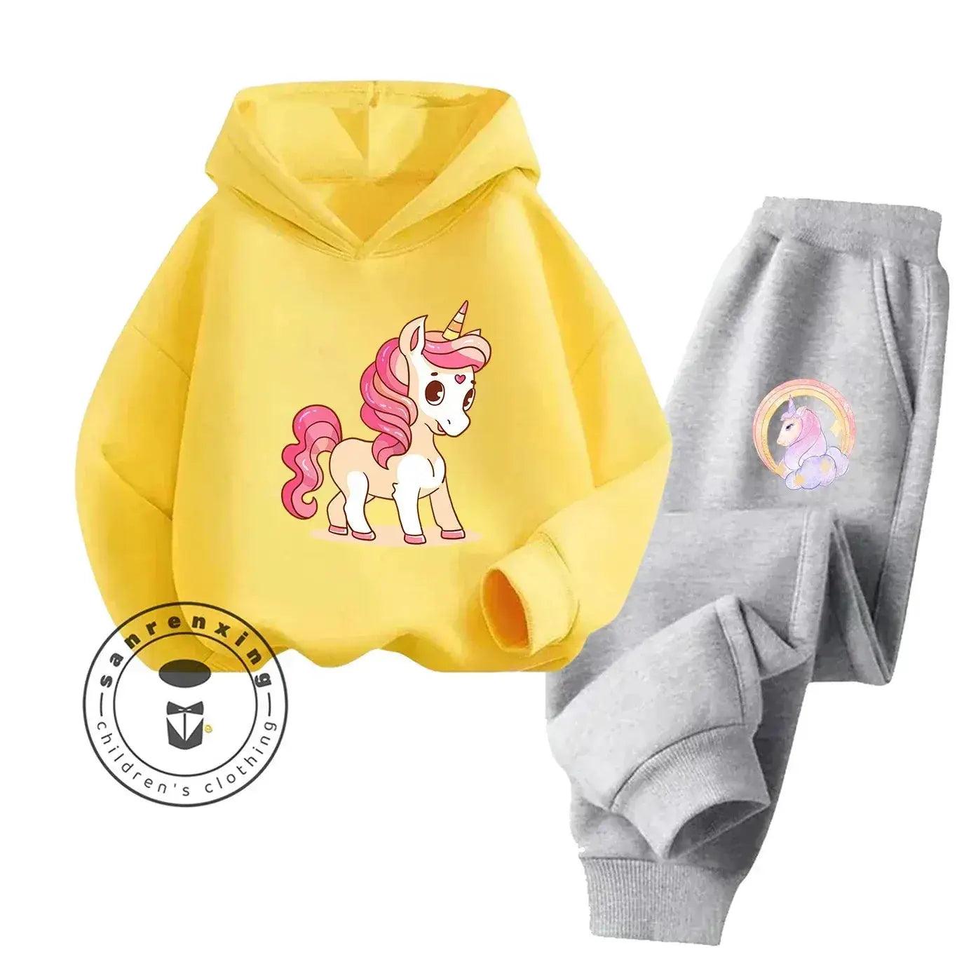  Unicorn 2D Cartoon Print Hoodie Set Hot Sale 2025 Fashion New Casual Autumn Winter For Teenagers Children Boys Girls -  ToylandEU™