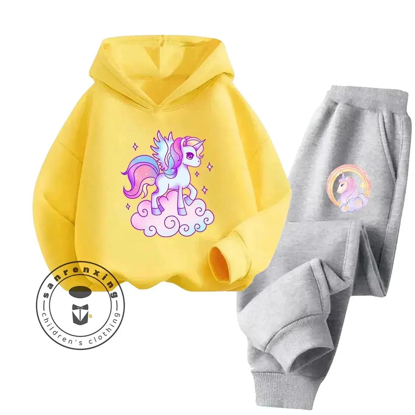  Unicorn 2D Cartoon Print Hoodie Set Hot Sale 2025 Fashion New Casual Autumn Winter For Teenagers Children Boys Girls -  ToylandEU™