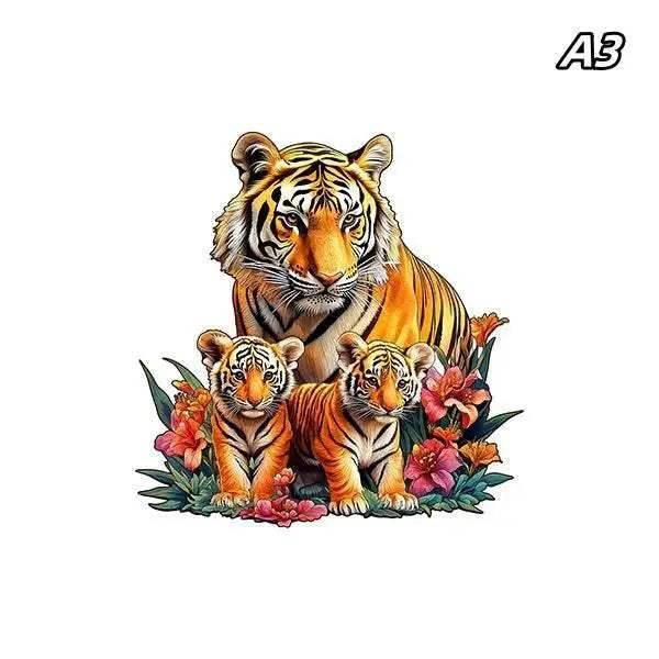 Unique Brain Training Animal Shape 3D Tiger Jigsaw Puzzle Educational Wooden Toy Gift for Kids and Adults - ToylandEU