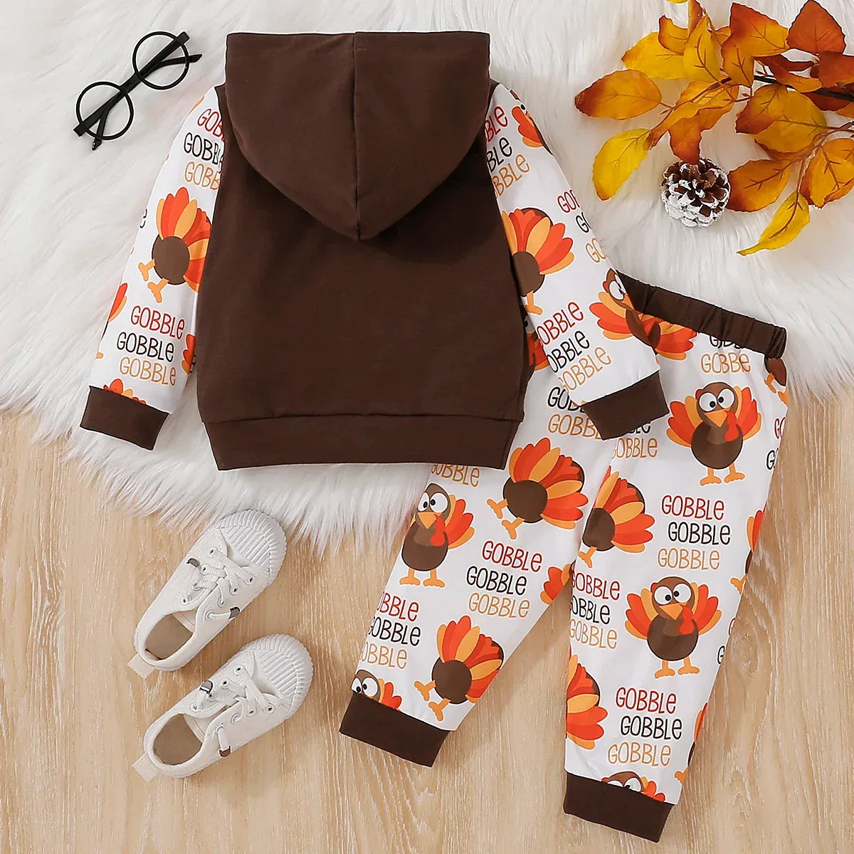 Unisex Baby Thanksgiving Letter Print Hoodie And Pants Set 1-3Y Polyester - ToylandEU