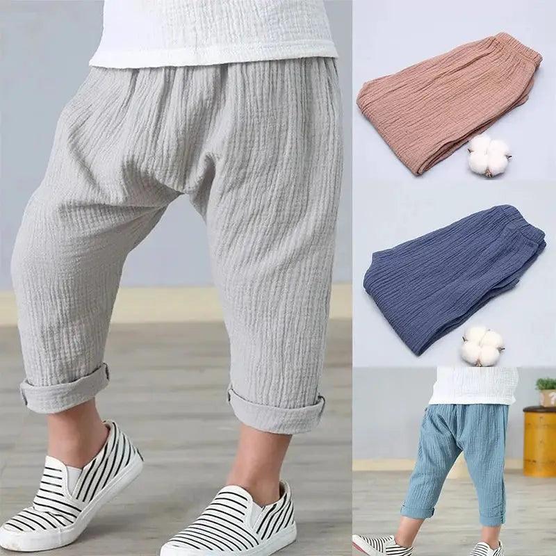  Unisex Kids Linen Cotton Pants Elastic Waistband -  ToylandEU™