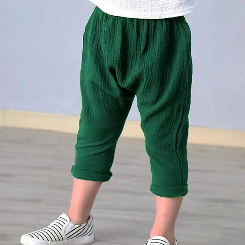  Unisex Kids Linen Cotton Pants Elastic Waistband -  ToylandEU™