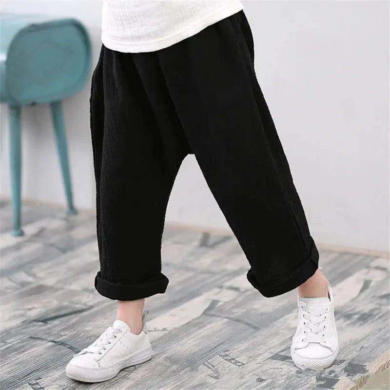  Unisex Kids Linen Cotton Pants Elastic Waistband -  ToylandEU™