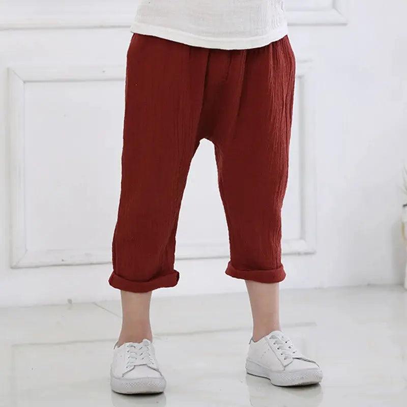  Unisex Kids Linen Cotton Pants Elastic Waistband -  ToylandEU™