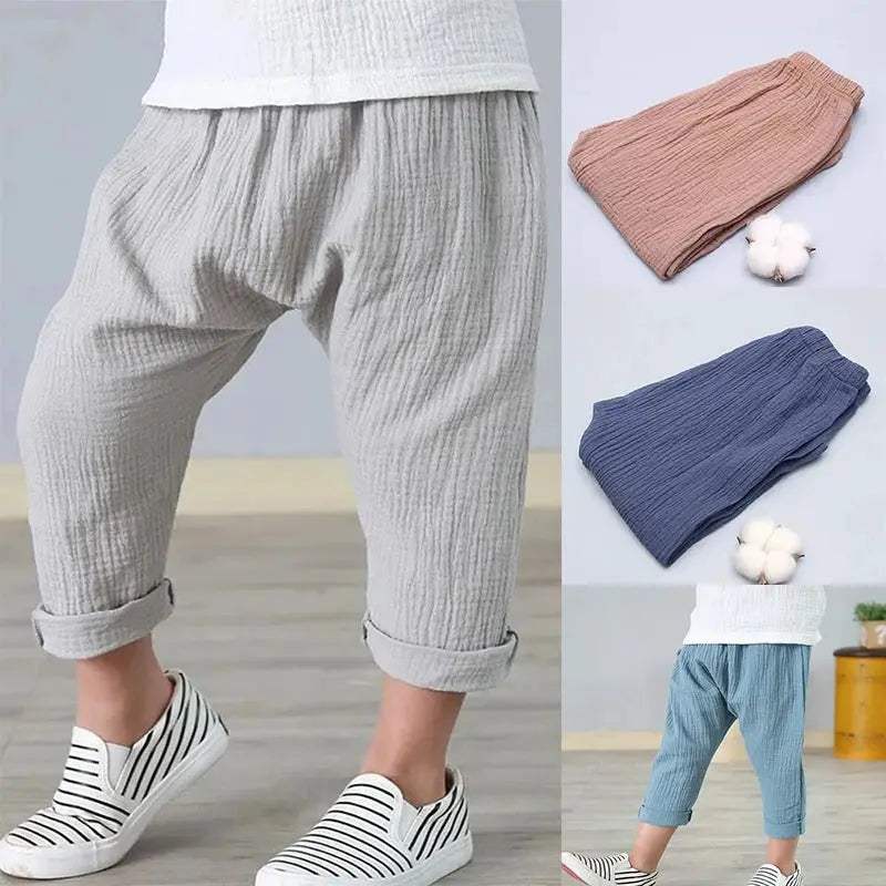 Unisex Kids Linen Cotton Pants Elastic Waistband -  ToylandEU™