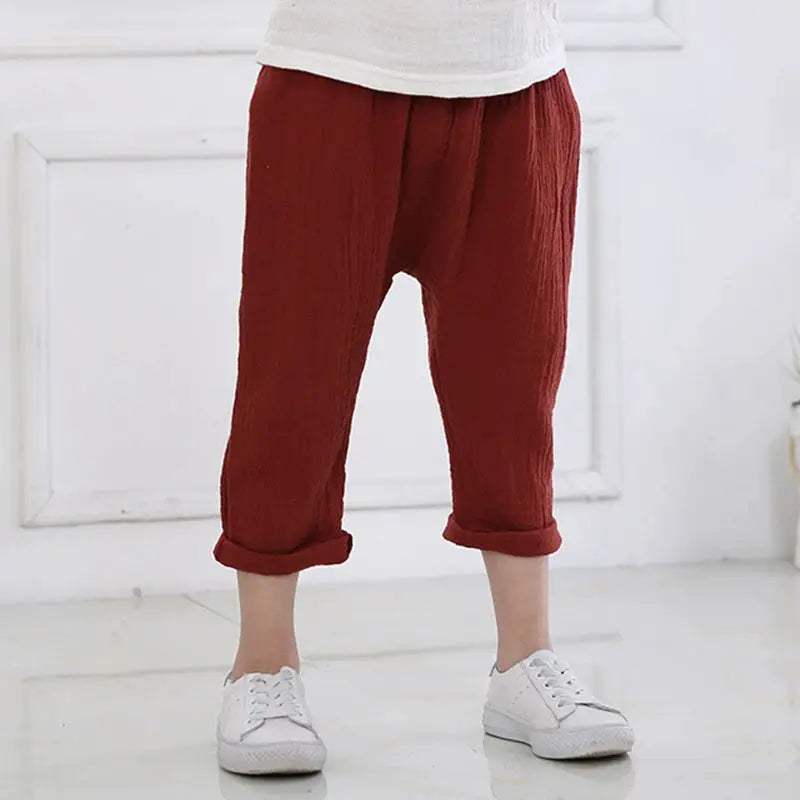  Unisex Kids Linen Cotton Pants Elastic Waistband -  ToylandEU™