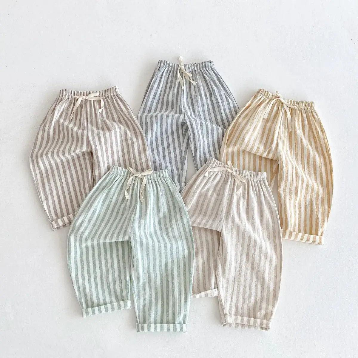  Unisex Kids Linen Pants Striped Breathable Waist -  ToylandEU™