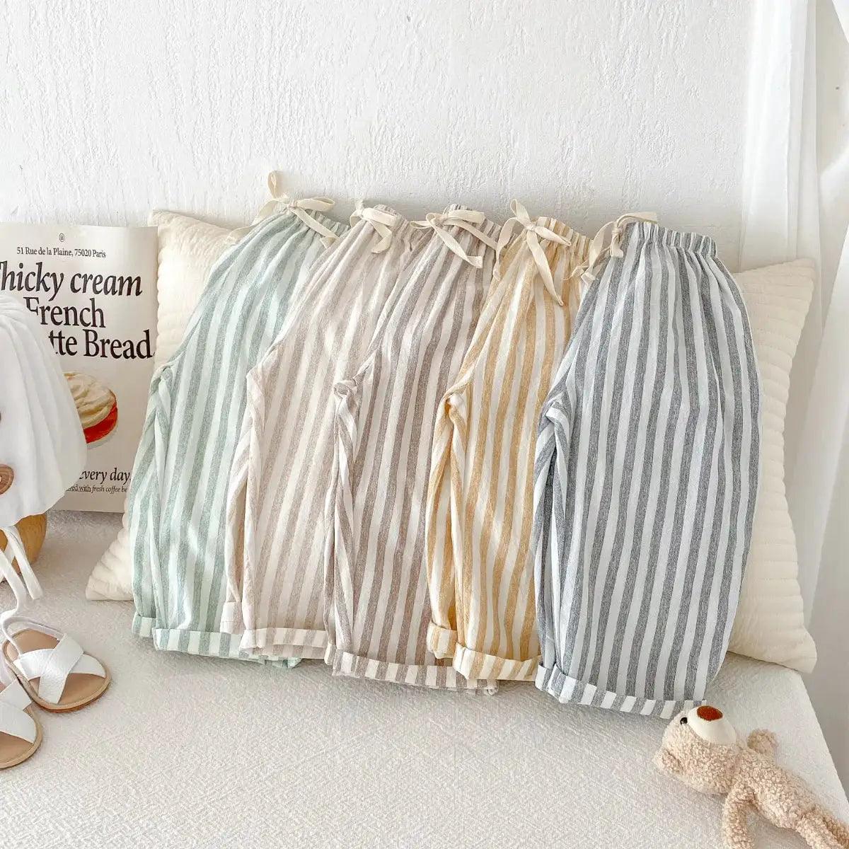  Unisex Kids Linen Pants Striped Breathable Waist -  ToylandEU™