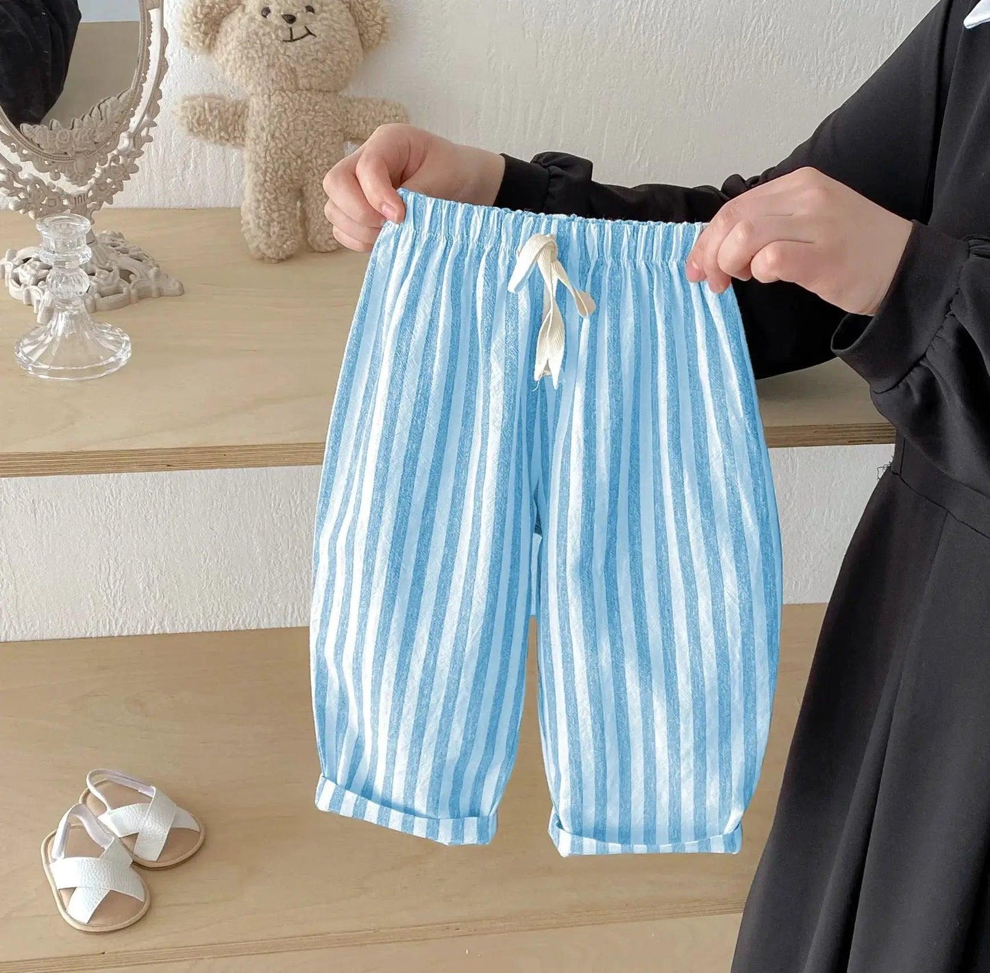  Unisex Kids Linen Pants Striped Breathable Waist -  ToylandEU™