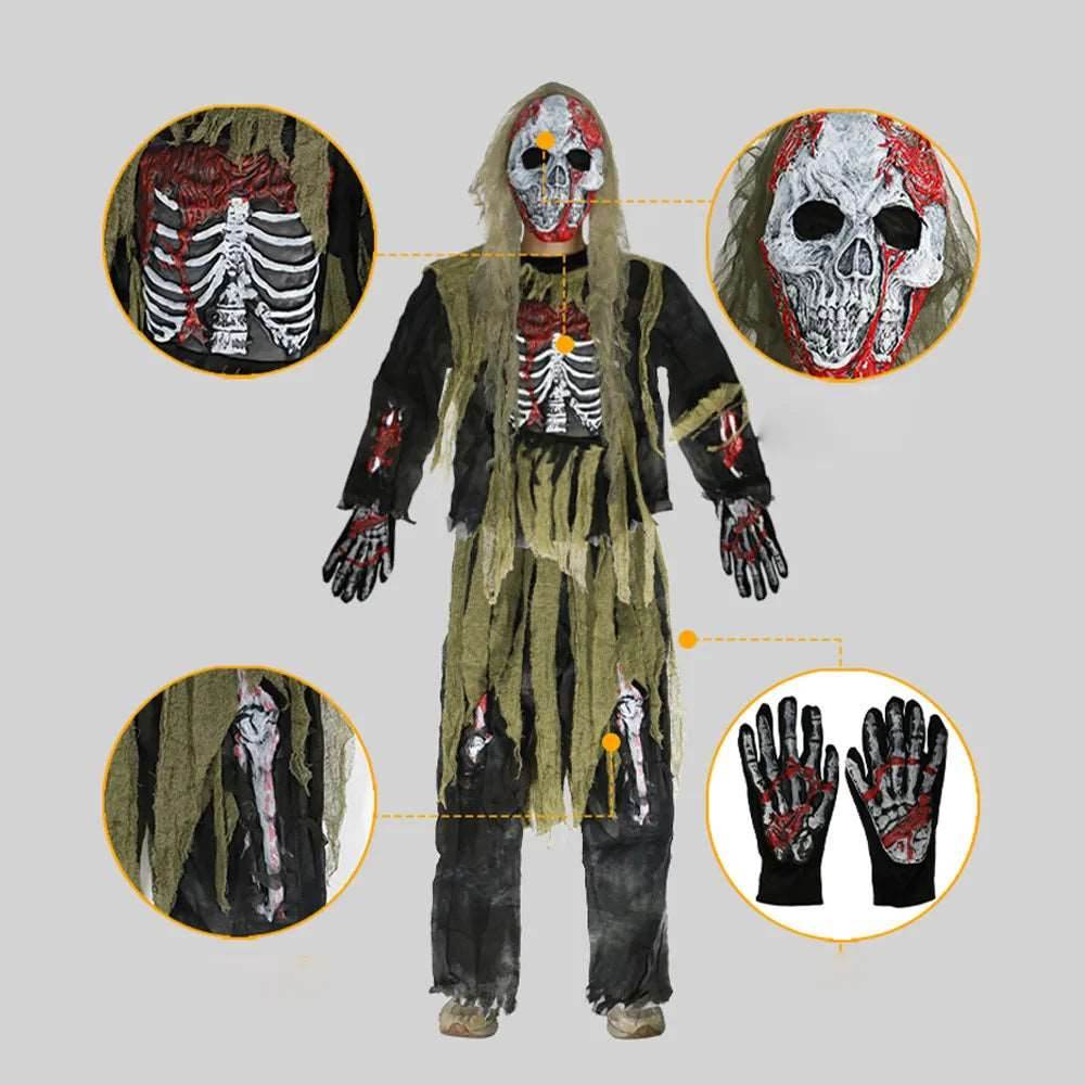 Unisex Kids Zombie Skeleton Costume - Spooky Swamp Monster Delight - ToylandEU