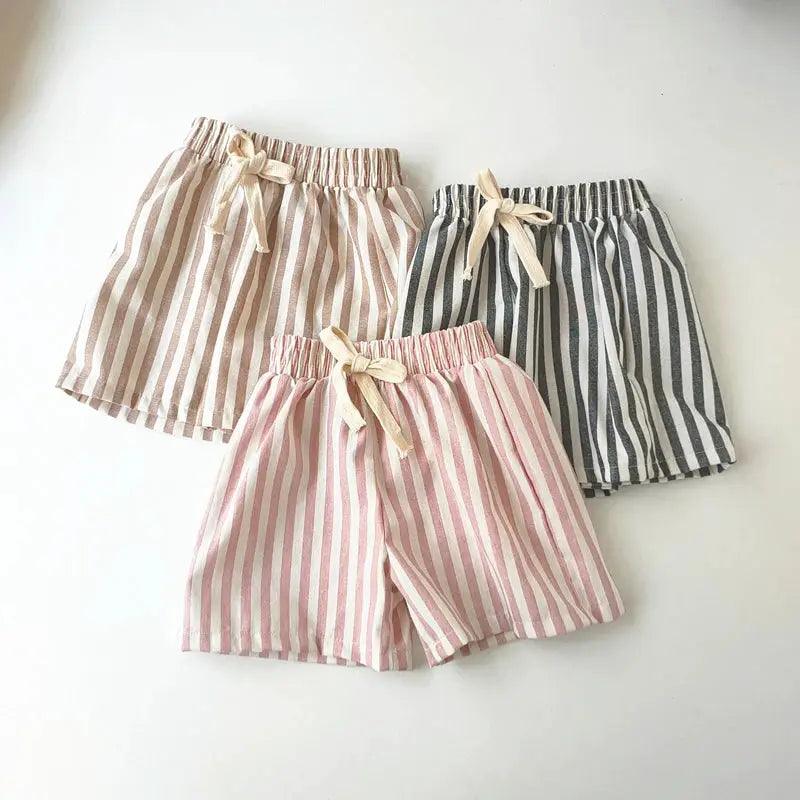  Unisex Linen Cotton Striped Kids Shorts Elastic Waist -  ToylandEU™