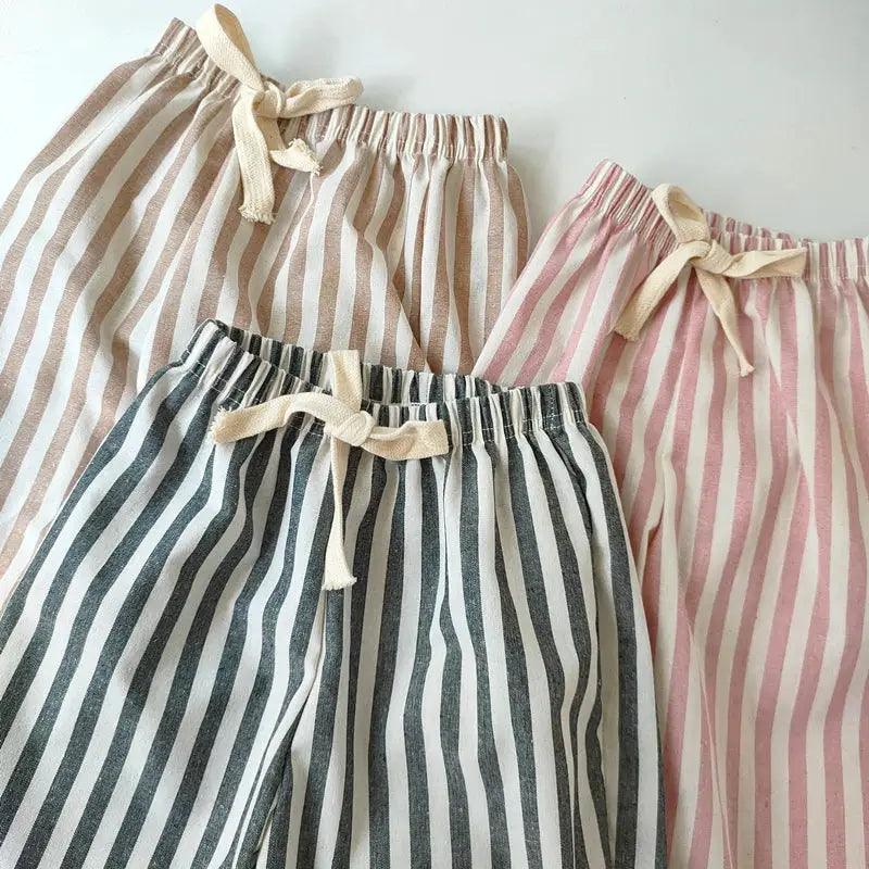  Unisex Linen Cotton Striped Kids Shorts Elastic Waist -  ToylandEU™