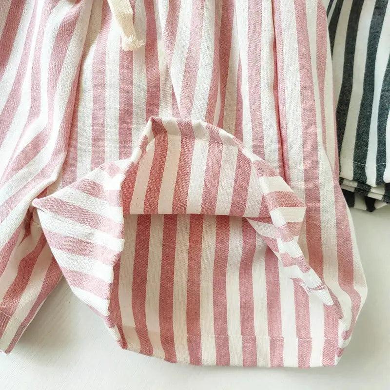  Unisex Linen Cotton Striped Kids Shorts Elastic Waist -  ToylandEU™