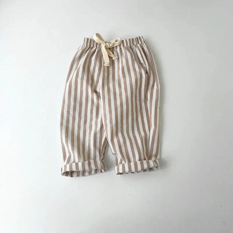  Unisex Linen Cotton Striped Kids Shorts Elastic Waist -  ToylandEU™
