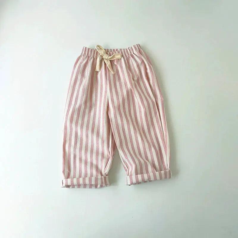  Unisex Linen Cotton Striped Kids Shorts Elastic Waist -  ToylandEU™
