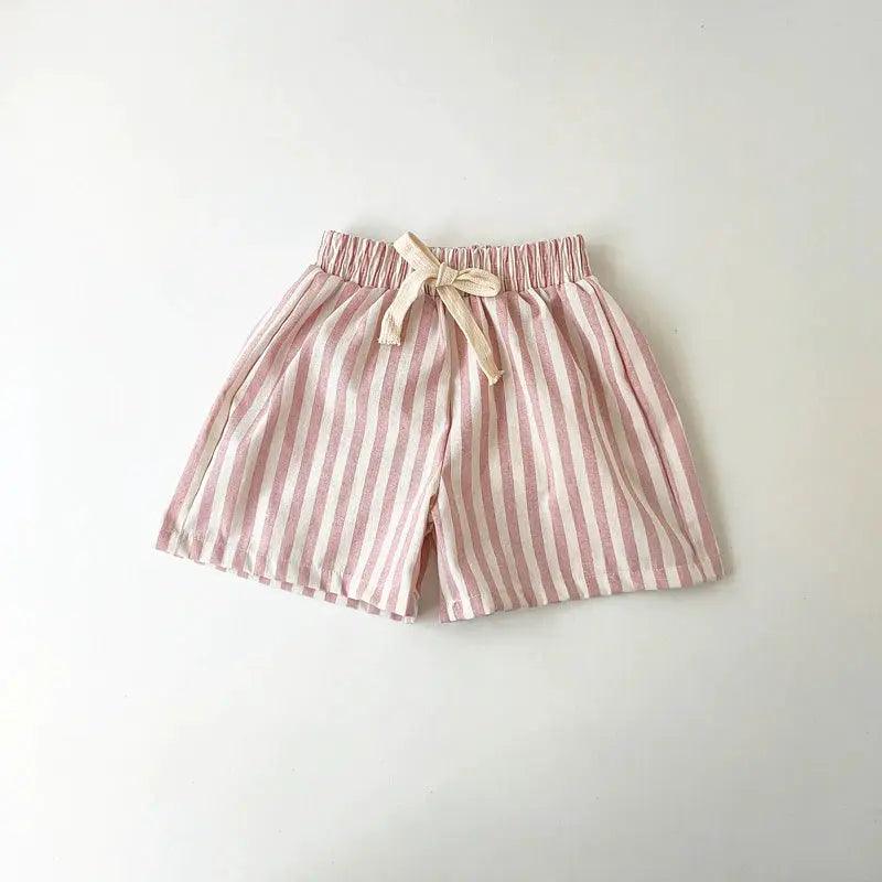  Unisex Linen Cotton Striped Kids Shorts Elastic Waist -  ToylandEU™