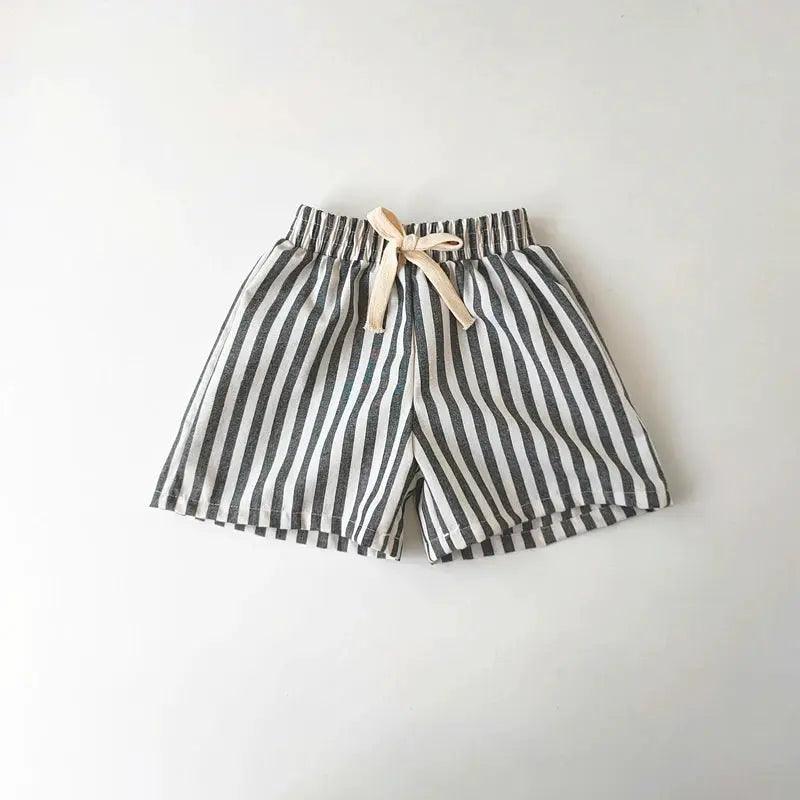  Unisex Linen Cotton Striped Kids Shorts Elastic Waist -  ToylandEU™