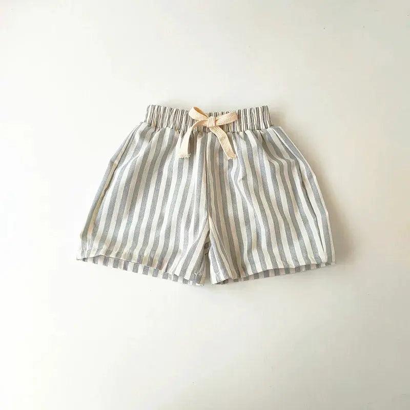 Unisex Linen Cotton Striped Kids Shorts Elastic Waist -  ToylandEU™