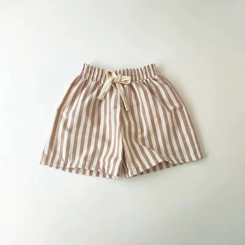  Unisex Linen Cotton Striped Kids Shorts Elastic Waist -  ToylandEU™