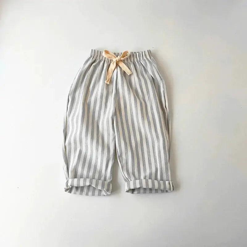  Unisex Linen Cotton Striped Kids Shorts Elastic Waist -  ToylandEU™