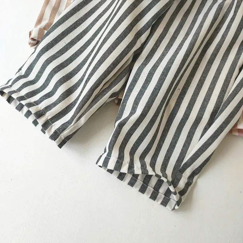  Unisex Linen Cotton Striped Kids Shorts Elastic Waist -  ToylandEU™