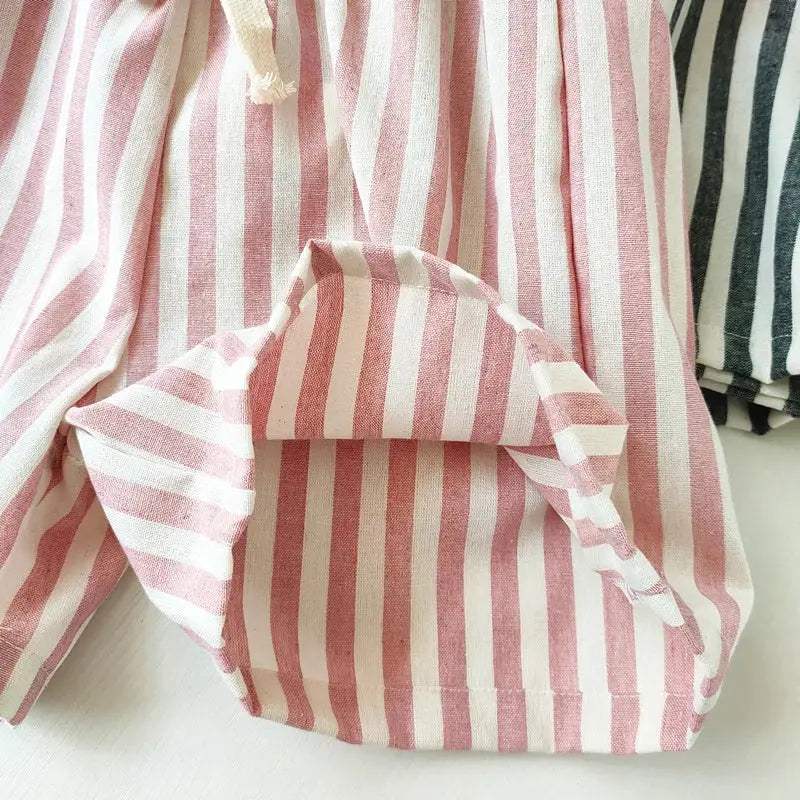  Unisex Linen Cotton Striped Kids Shorts Elastic Waist -  ToylandEU™