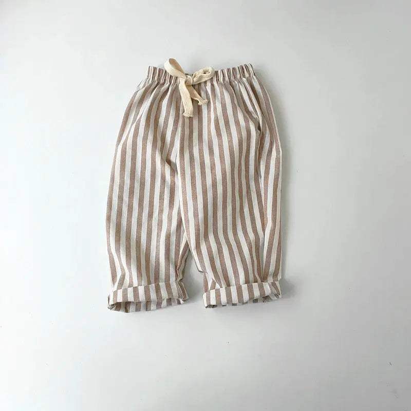  Unisex Linen Cotton Striped Kids Shorts Elastic Waist -  ToylandEU™