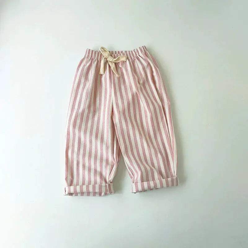  Unisex Linen Cotton Striped Kids Shorts Elastic Waist -  ToylandEU™