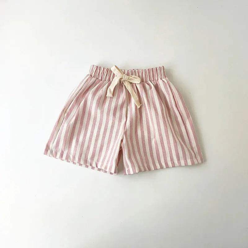  Unisex Linen Cotton Striped Kids Shorts Elastic Waist -  ToylandEU™