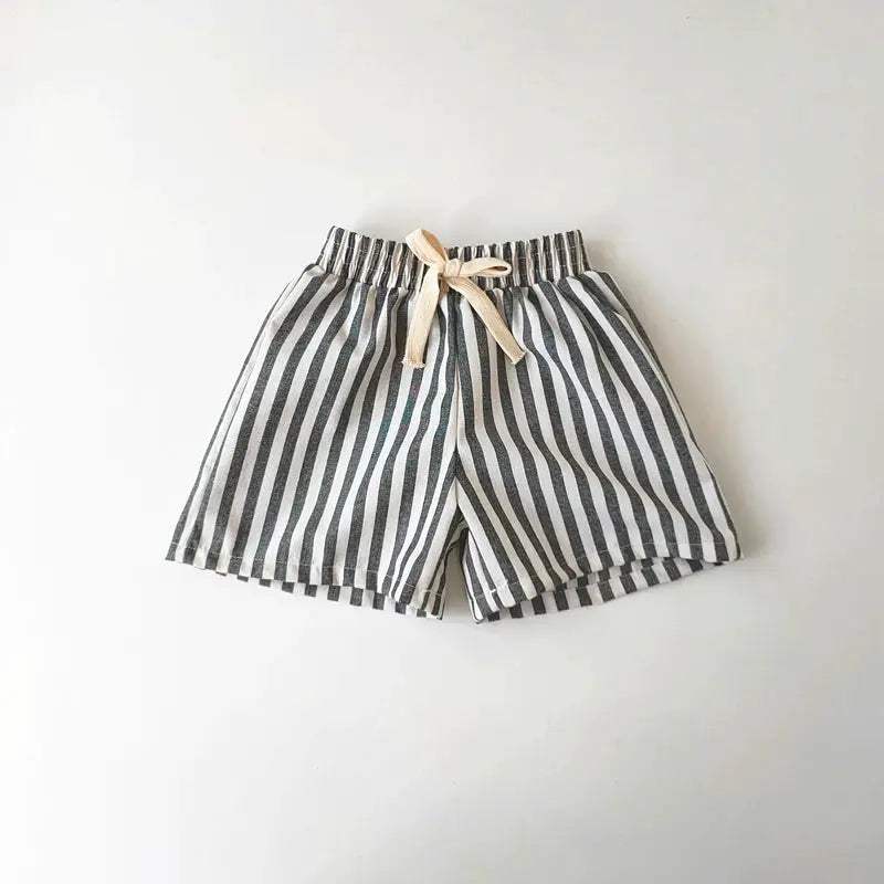  Unisex Linen Cotton Striped Kids Shorts Elastic Waist -  ToylandEU™